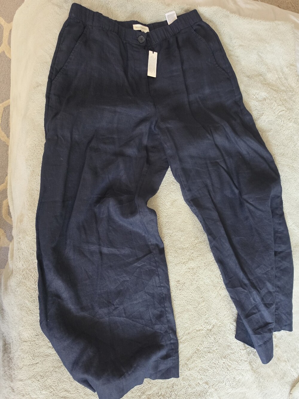 NWT Banana Republic Linen Wide Leg Pants Navy Size L